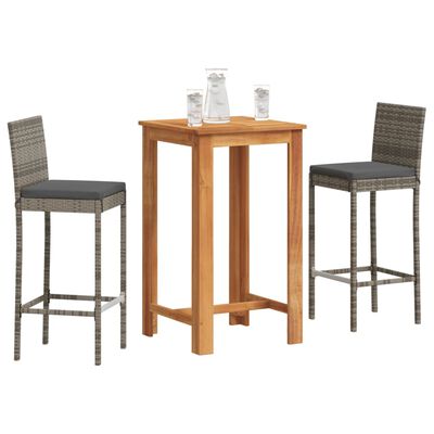 vidaXL Ensemble de bar de jardin 3 pcs gris bois massif acacia rotin