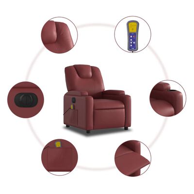 vidaXL Fauteuil de massage inclinable électrique rouge bordeaux