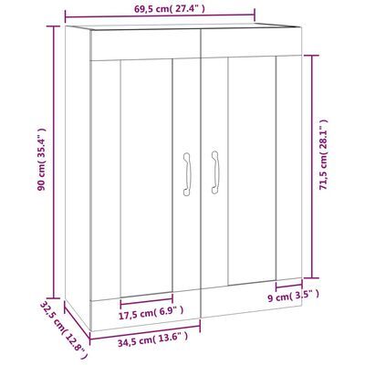 vidaXL Armoire murale suspendue Chêne fumé 69,5x32,5x90 cm