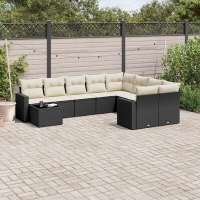 vidaXL Salon de jardin 10 pcs avec coussins noir résine tressée