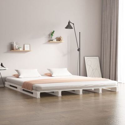 vidaXL Lit de palette blanc 200x200 cm bois de pin massif