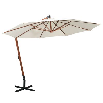 vidaXL Parasol suspendu avec poteau en bois 350 cm blanc