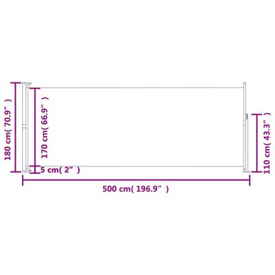 vidaXL Auvent latéral rétractable de patio 180x500 cm Gris