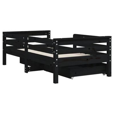 vidaXL Cadre de lit enfant avec tiroirs noir 70x140 cm bois pin massif