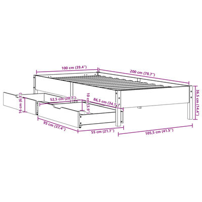 vidaXL Cadre de lit sans matelas blanc 100x200 cm bois de pin massif