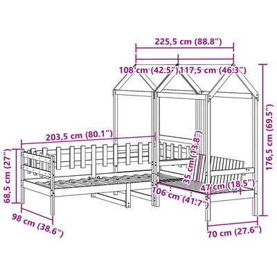 vidaXL Ensemble de lit de jour et de banc avec toit sans matelas