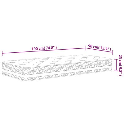 vidaXL Matelas à ressorts ensachés moyen 90x190 cm