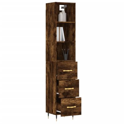 vidaXL Buffet haut Chêne fumé 34,5x34x180 cm Bois d'ingénierie