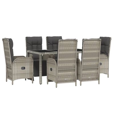 vidaXL Ensemble à manger jardin et coussins 7 pcs gris rotin