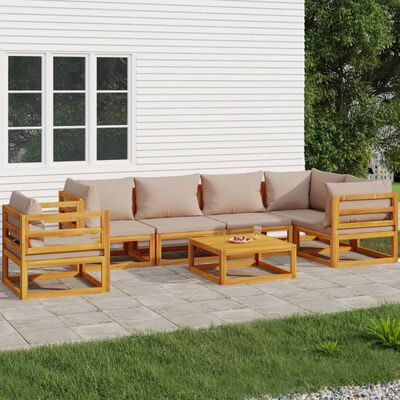 vidaXL Salon de jardin 7 pcs avec coussins taupe bois massif