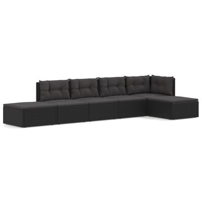 vidaXL Salon de jardin 6 pcs avec coussins Noir Résine tressée