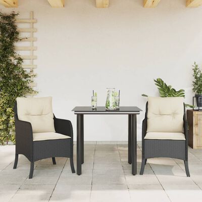 vidaXL Ensemble à manger de jardin avec coussins 3 pcs Noir