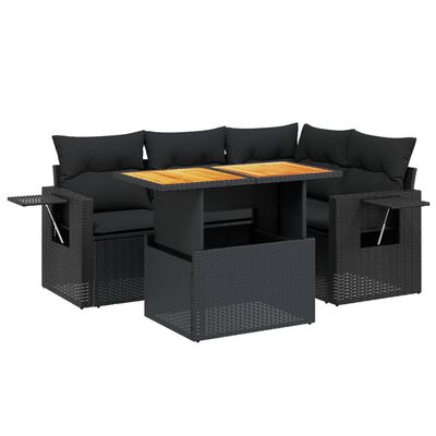 vidaXL Salon de jardin 5 pcs avec coussins noir résine tressée