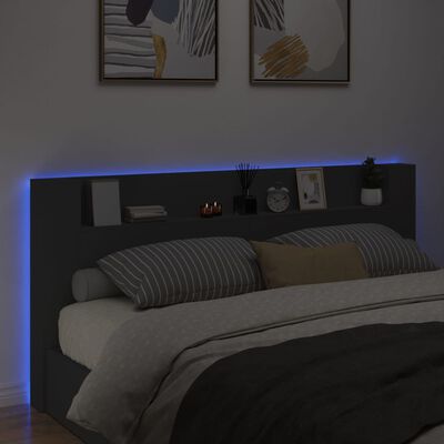 vidaXL Armoire tête de lit avec LED noir 220x16,5x103,5 cm