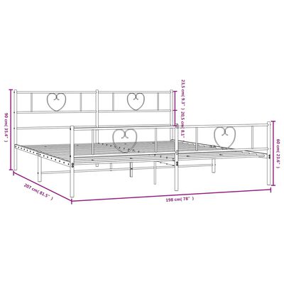 vidaXL Cadre de lit métal avec tête de lit/pied de lit blanc 193x203cm