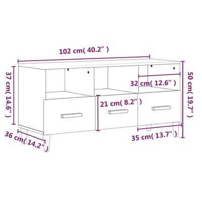 vidaXL Meuble TV Chêne fumé 102x36x50 cm Bois d'ingénierie