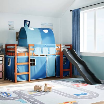 vidaXL Lit mezzanine enfants avec tunnel bleu 80x200cm bois pin massif