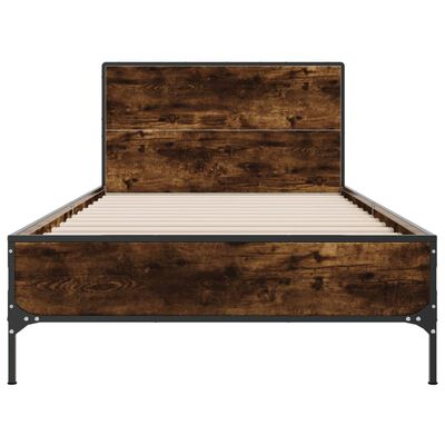 vidaXL Cadre de lit chêne fumé 75x190 cm bois d'ingénierie et métal