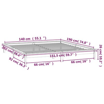 vidaXL Cadre de lit à LED blanc 140x190 cm bois massif