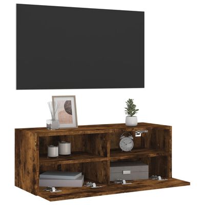 vidaXL Meuble TV mural chêne fumé 80x30x30 cm bois d'ingénierie