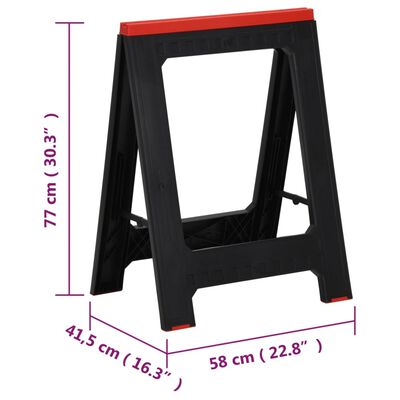 vidaXL Tréteaux de travail pliables 2 pcs PP Noir et rouge 350 kg