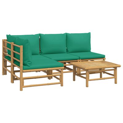 vidaXL Salon de jardin 5 pcs avec coussins vert bambou