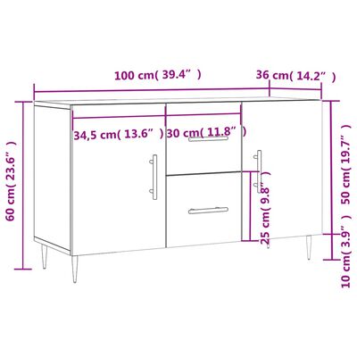 vidaXL Buffet chêne marron 100x36x60 cm bois d'ingénierie