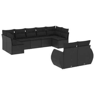 vidaXL Salon de jardin 9 pcs avec coussins noir résine tressée