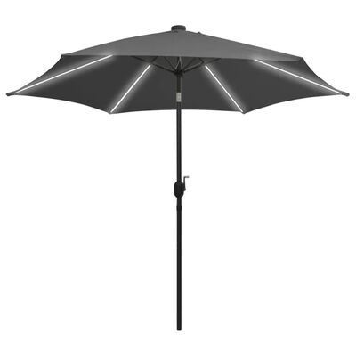 vidaXL Parasol de jardin et lumières LED mât en aluminium anthracite