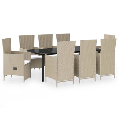 vidaXL Ensemble à manger de jardin avec coussins 9 pcs Beige