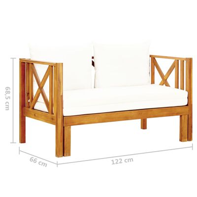 vidaXL Banc de jardin 2 places et coussins 122 cm Bois d'acacia massif