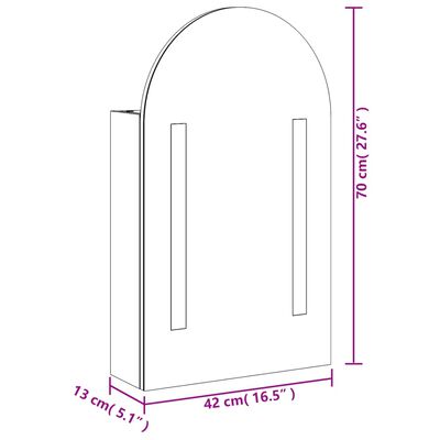 vidaXL Armoire de bain à miroir avec LED arquée gris 42x13x70 cm