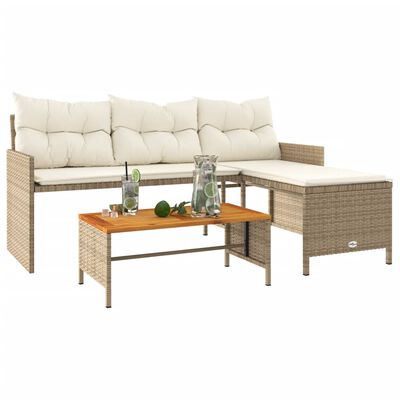 vidaXL Canapé de jardin avec table et coussins en forme de L beige