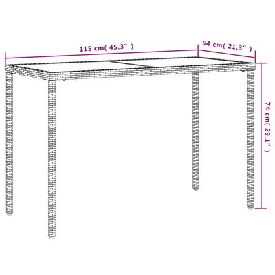 vidaXL Table de jardin dessus en verre beige 115x54x74 cm poly rotin