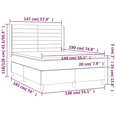 vidaXL Sommier à lattes de lit et matelas Gris clair 140x190cm Velours