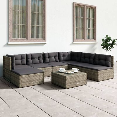 vidaXL Salon de jardin 7 pcs avec coussins Gris Résine tressée