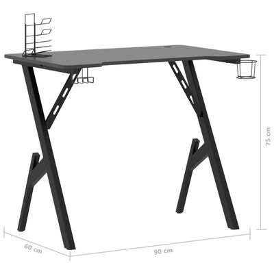 vidaXL Bureau de jeu avec pieds en forme de Y Noir 90x60x75 cm