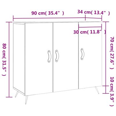 vidaXL Buffet blanc brillant 90x34x80 cm bois d'ingénierie