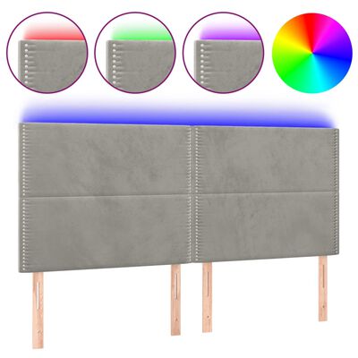 vidaXL Tête de lit à LED Gris clair 200x5x118/128 cm Velours