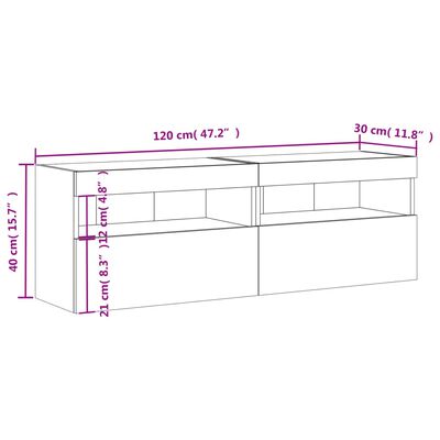 vidaXL Meubles TV muraux avec lumières LED 2 pcs noir 60x30x40 cm