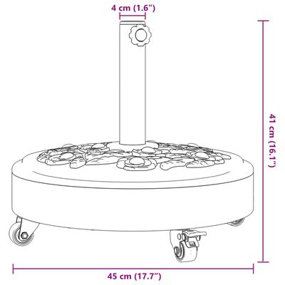 vidaXL Base de parasol avec roues pour mâts Ø38 / 48 mm 27 kg rond