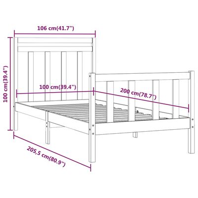 vidaXL Cadre de lit sans matelas blanc bois de pin massif 100x200 cm