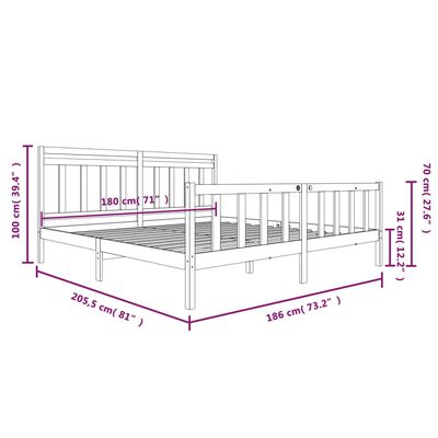 vidaXL Cadre de lit Noir 180x200 cm Super King Bois massif