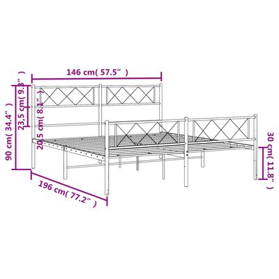 vidaXL Cadre de lit métal sans matelas et pied de lit blanc 140x190 cm