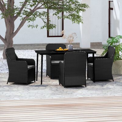 vidaXL Ensemble à manger de jardin avec coussins 5 pcs Noir