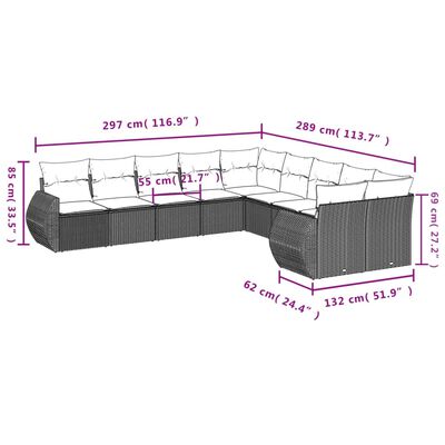 vidaXL Salon de jardin avec coussins 10 pcs gris résine tressée