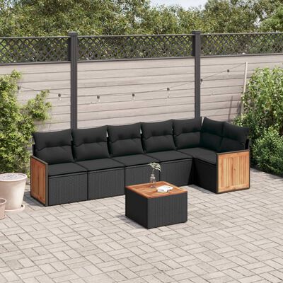 vidaXL Salon de jardin 7 pcs avec coussins noir résine tressée