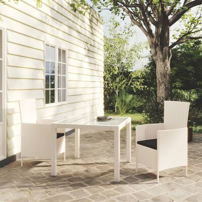 vidaXL Salon d'extérieur 3 pcs avec coussins Résine tressée Blanc