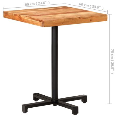 vidaXL Table de bistro Carrée 60x60x75 cm Bois d'acacia massif