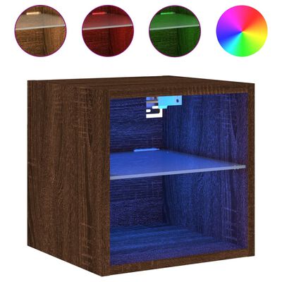 vidaXL Meubles TV muraux lumières LED 2 pcs chêne marron 30x28,5x30 cm